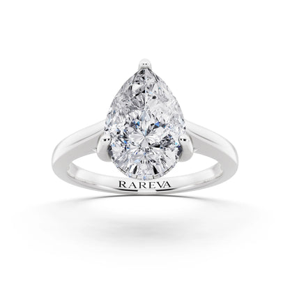 Platinum Pear Cut Diamond Solitaire Ring with Cathedral Band - front view