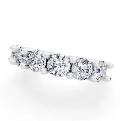 10K White Gold Seven Stone Round Cut Diamond Half Eternity Wedding Band - 2mm - Close up