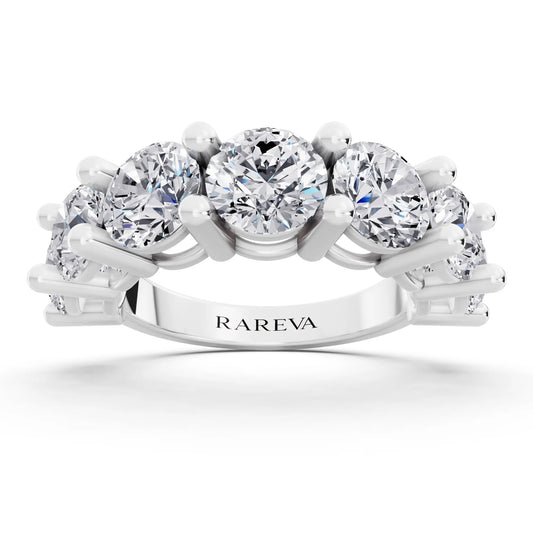 Silver Seven Stone Round Cut Diamond Half Eternity Wedding Band - 2.8mm - Front