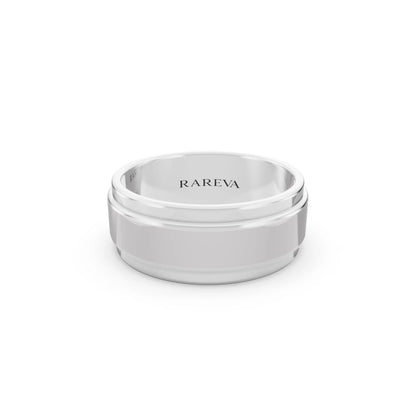 Silver Men's Step Edge Wedding Band - 7.5mm - Front
