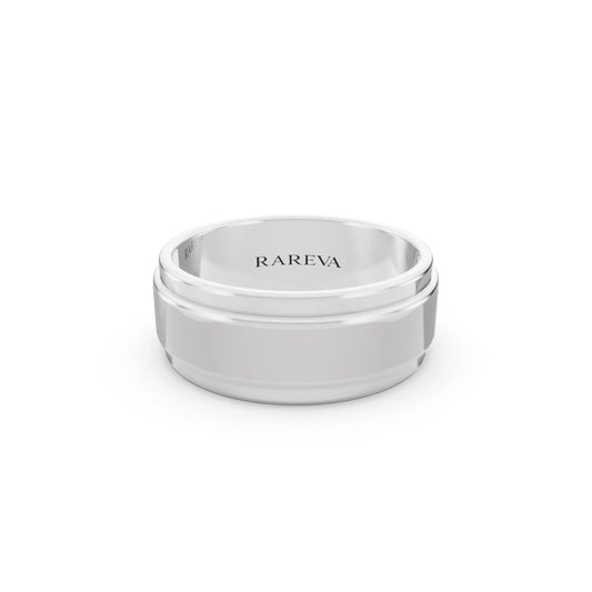 Silver Men's Step Edge Wedding Band - 7.5mm - Front