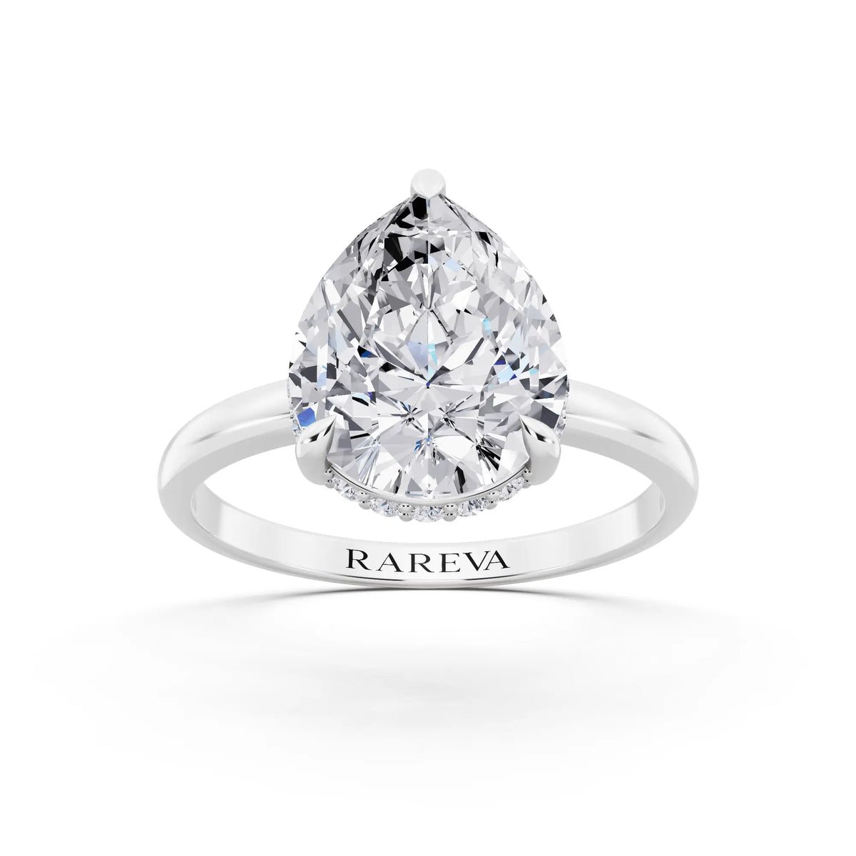 Platinum Pear Cut Diamond Hidden Halo Solitaire Ring - front view