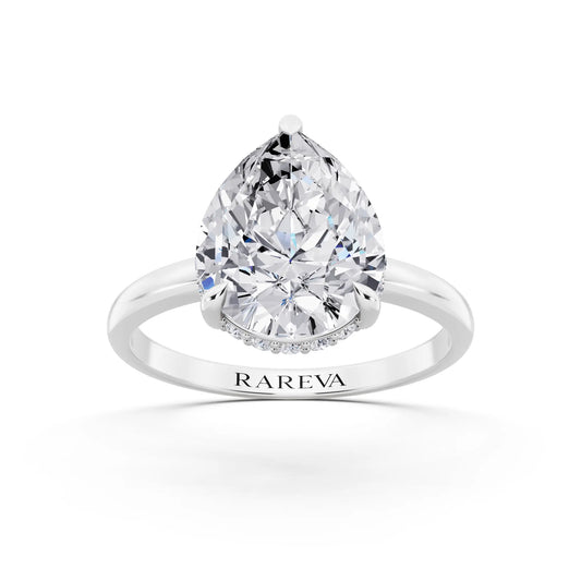 Platinum Pear Cut Diamond Hidden Halo Solitaire Ring - front view