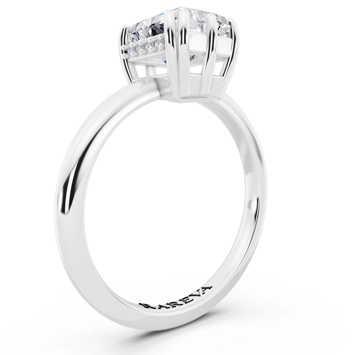 18 KT White Gold Radiant Cut Diamond Solitaire Ring with Hidden Accent Basket - top view