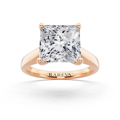 14 KT Rose Gold Princess Cut Diamond Solitaire Ring with Hidden Accent - front view