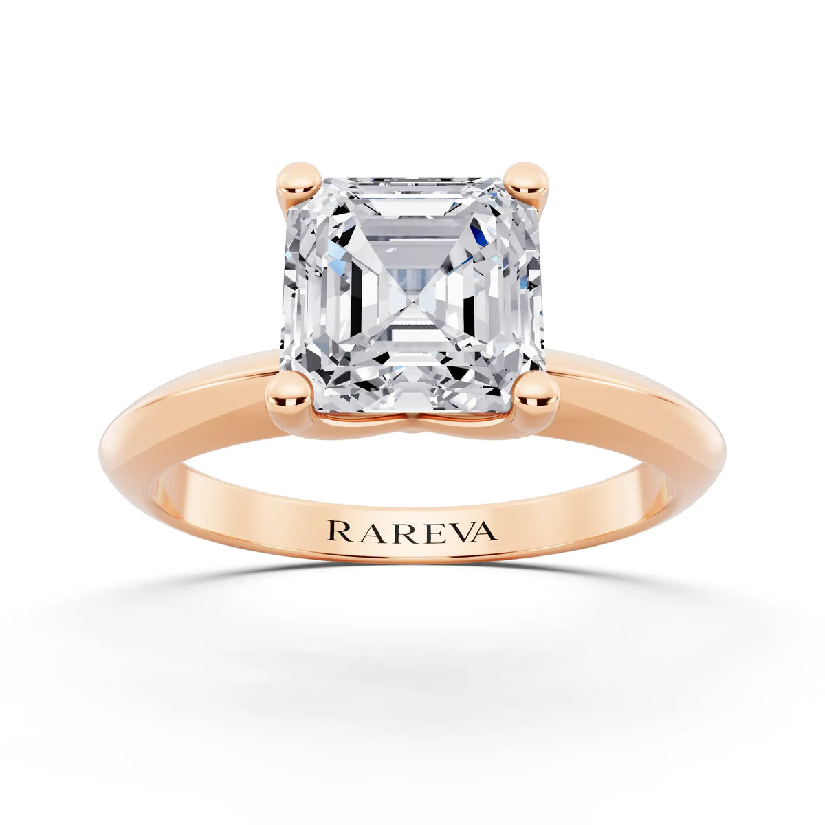 18 KT Rose Gold Asscher Cut Diamond Classic Solitaire Ring - front view
