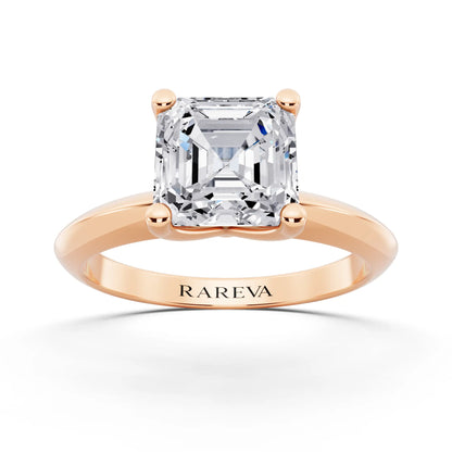 18 KT Rose Gold Asscher Cut Diamond Classic Solitaire Ring - front view