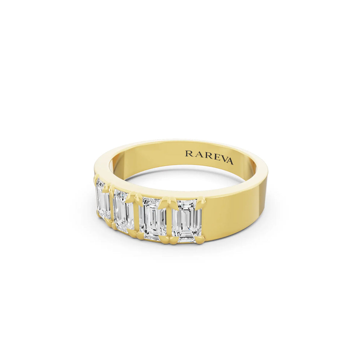 10K Yellow Gold Men's Four Stone Emerald Cut Diamond Band - 3.5mm - Close up