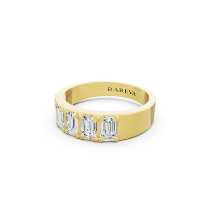 10K Yellow Gold Men's Four Stone Emerald Cut Diamond Band - 3.5mm - Close up