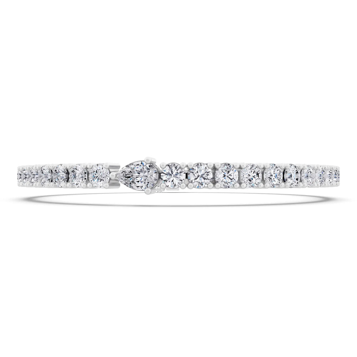 Platinum Round Cut Diamond Tennis Bracelet with Pear Accent - Front