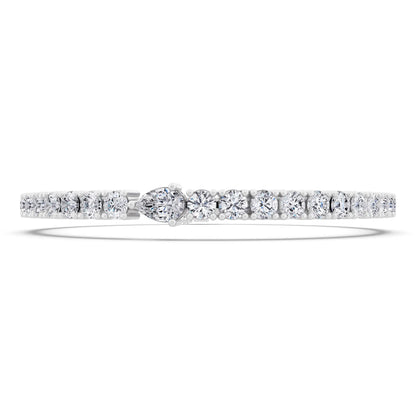 Platinum Round Cut Diamond Tennis Bracelet with Pear Accent - Front