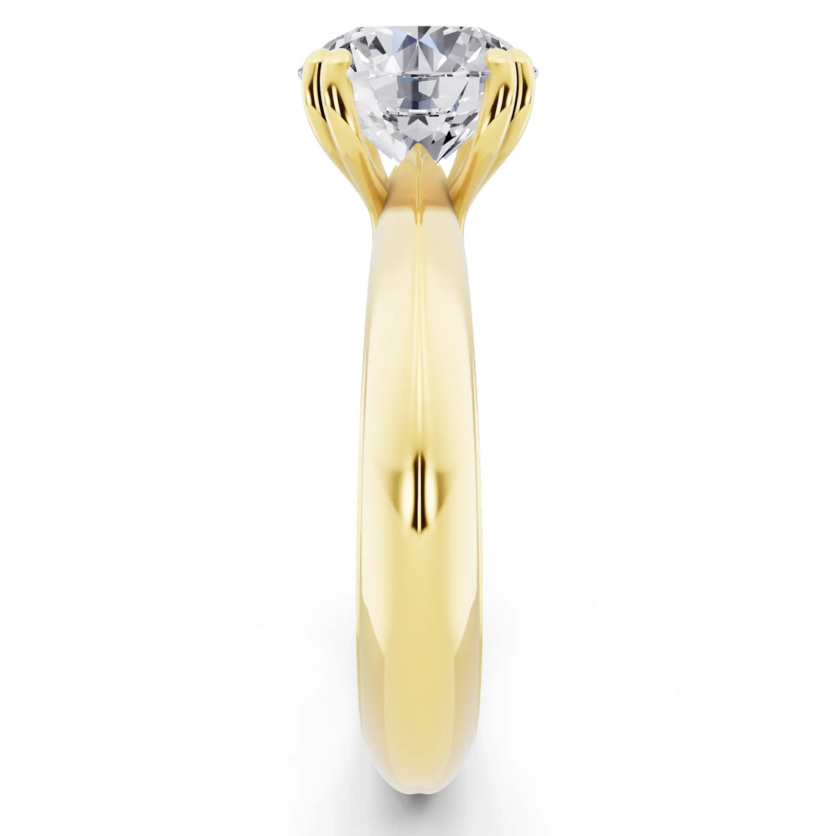 18 KT Yellow Gold Round Cut Diamond Solitaire Ring with Knife Edge Band - side view