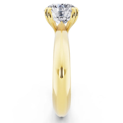 18 KT Yellow Gold Round Cut Diamond Solitaire Ring with Knife Edge Band - side view