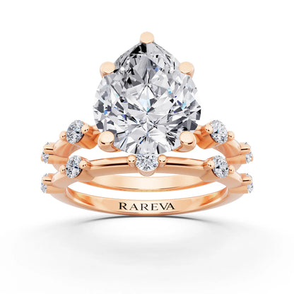 14 KT Rose Gold Pear Cut Diamond Ring with Floating Accent Band - front view