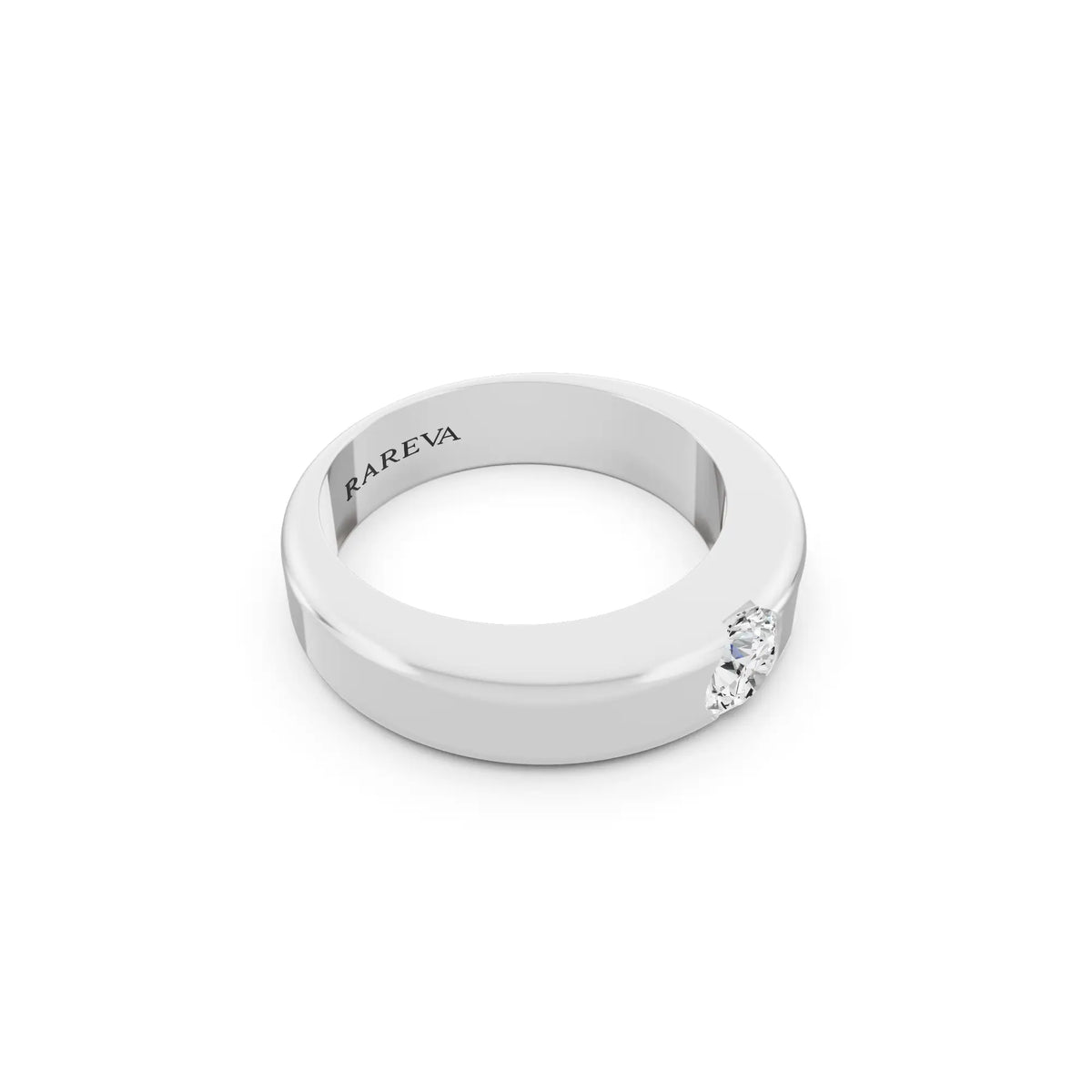 10K White Gold Men's Round Cut Diamond Solitaire Band - 5mm - Left