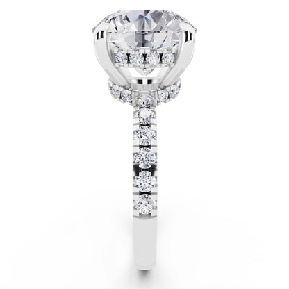 Platinum Round Cut Diamond Hidden Halo Tiger Prong Pave Band Ring - side view