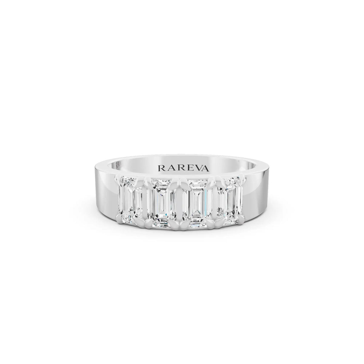 Platinum Men's Four Stone Emerald Cut Diamond Band - 3.5mm - Front
