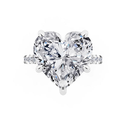 Platinum Heart Cut Diamond Hidden Halo Tiger Prong Pave Band Ring - top angle