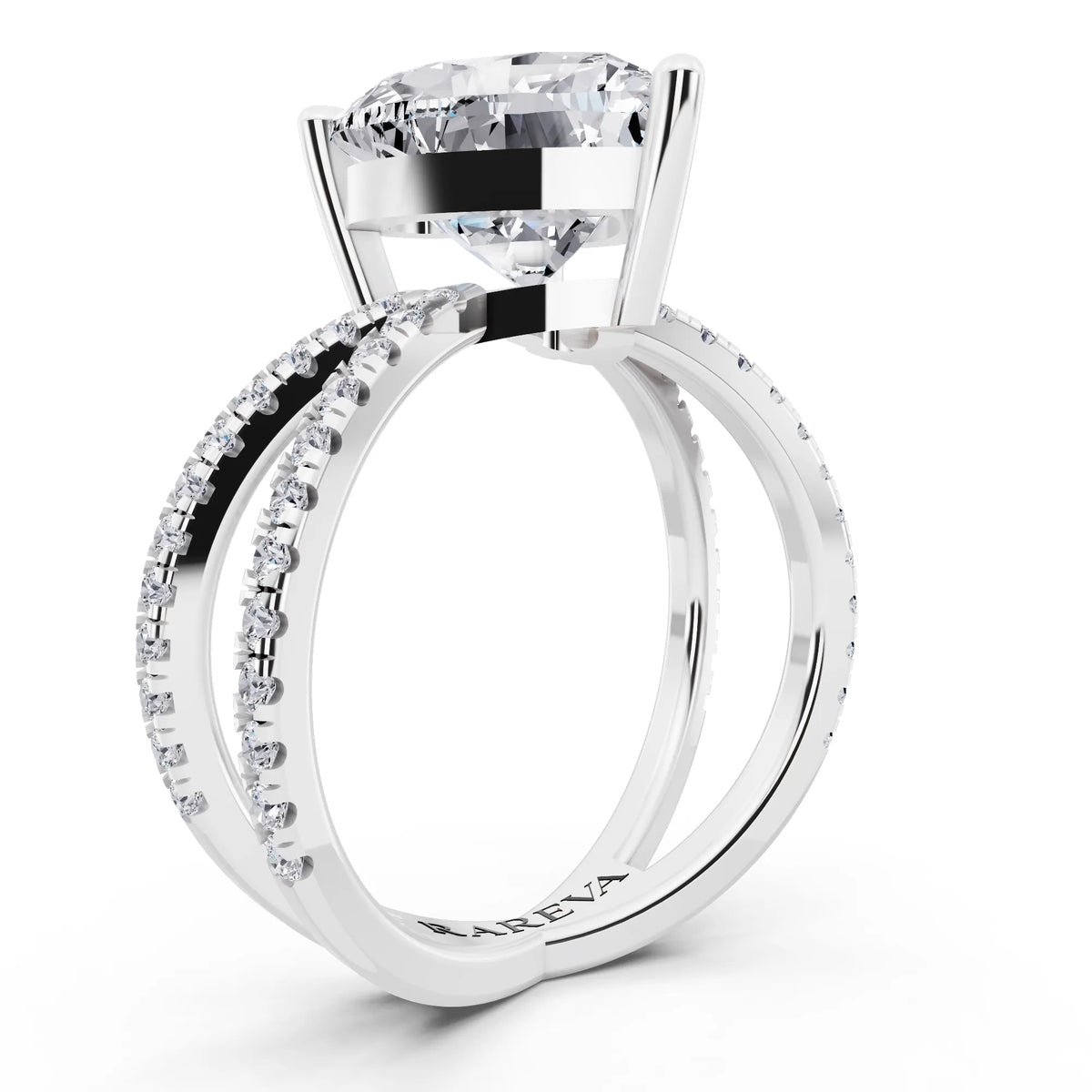 14 KT White Gold Heart Cut Diamond Ring with Twisted Split Shank - top view