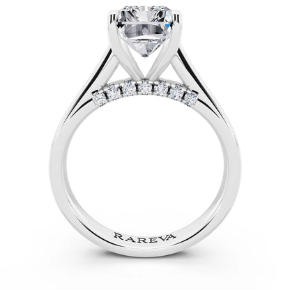 18 KT White Gold Radiant Cut Diamond Solitaire Ring with Hidden Accent - through finger