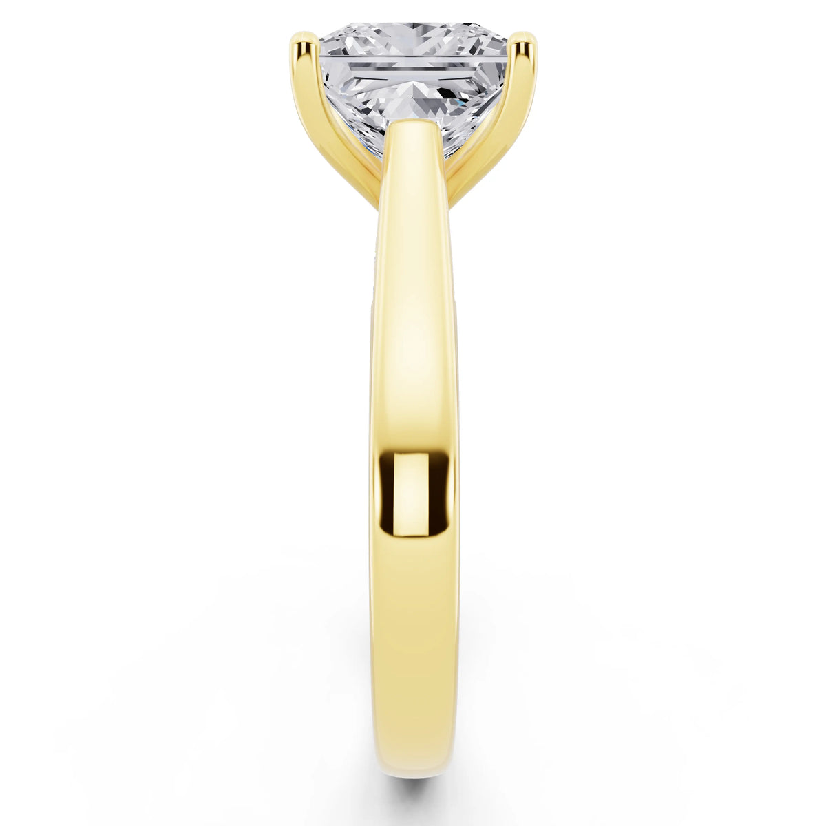18 KT Yellow Gold Princess Cut Diamond Solitaire Ring with Hidden Accent - side view