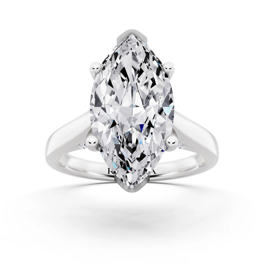 Platinum Marquise Cut Diamond Solitaire Ring with Hidden Accent - front view