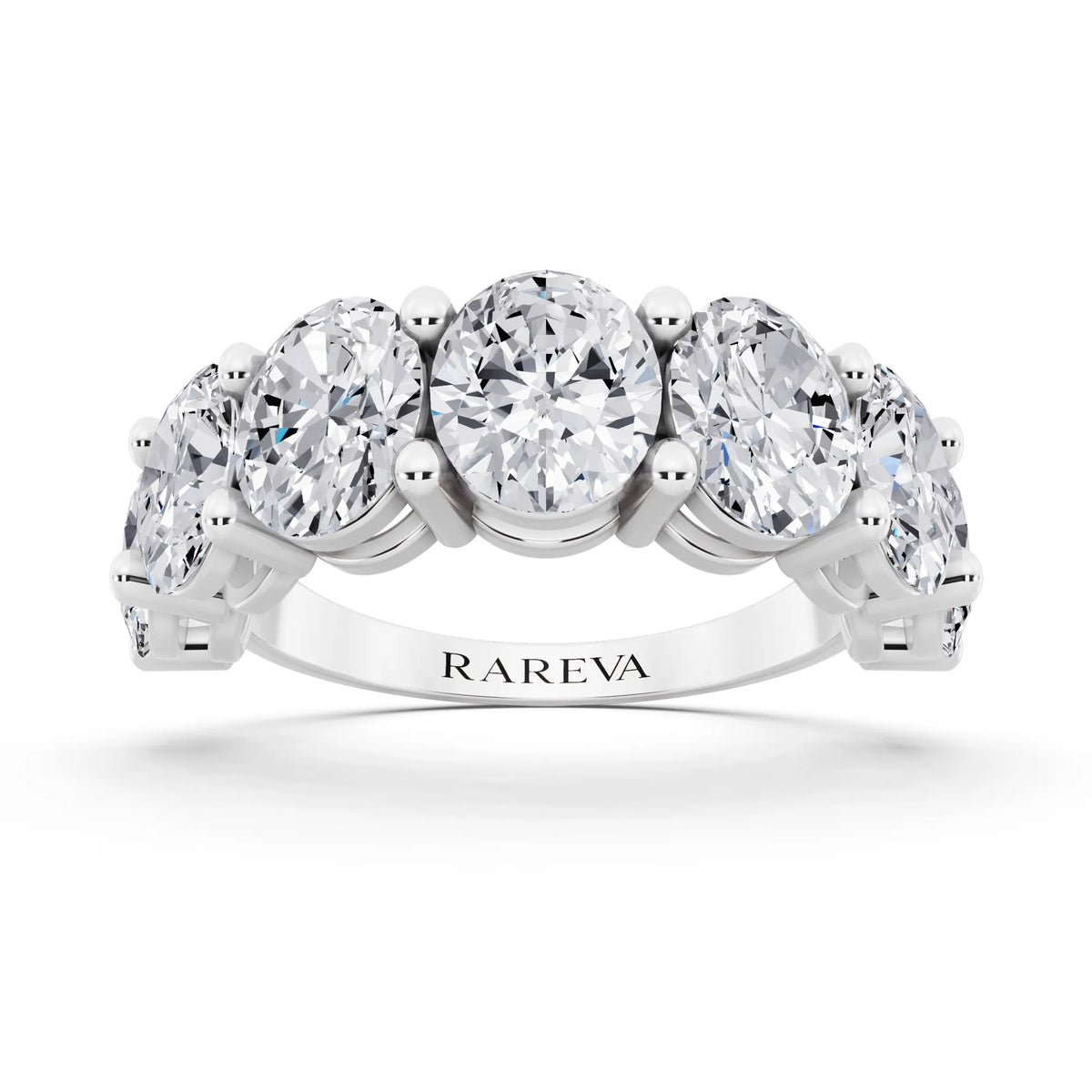 14K White Gold Seven Stone Oval Cut Diamond Half Eternity Wedding Band - 2.8mm - Front
