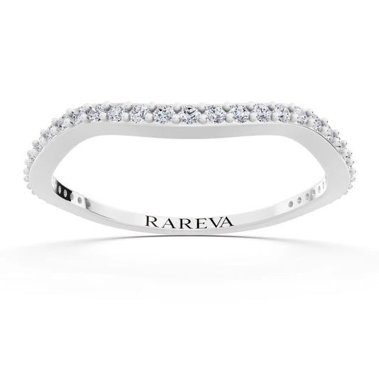 14K White Gold Round Cut Diamond Pave Wave Curved Band - 1.2mm - Front