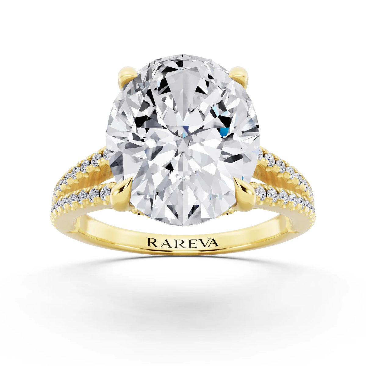 14 KT Yellow Gold Oval Cut Diamond Ring with Pavé Split Shank - front view