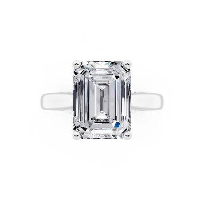 18 KT White Gold Emerald Cut Diamond Solitaire Ring with Hidden Accent - top angle