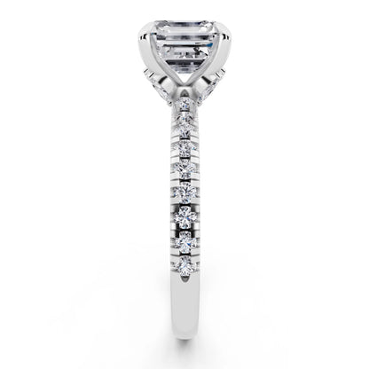 Platinum Asscher Cut Diamond Solitaire Ring with Marquise Collar - side view