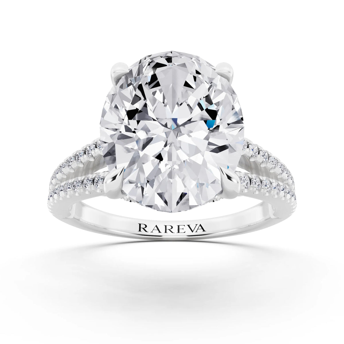Platinum Oval Cut Diamond Ring with Pavé Split Shank - front view