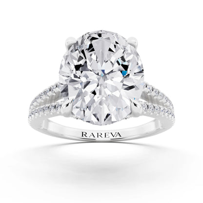 Platinum Oval Cut Diamond Ring with Pavé Split Shank - front view