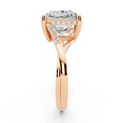14 KT Rose Gold Princess Cut Diamond Split Shank Engagement Ring with Hidden Halo - side view