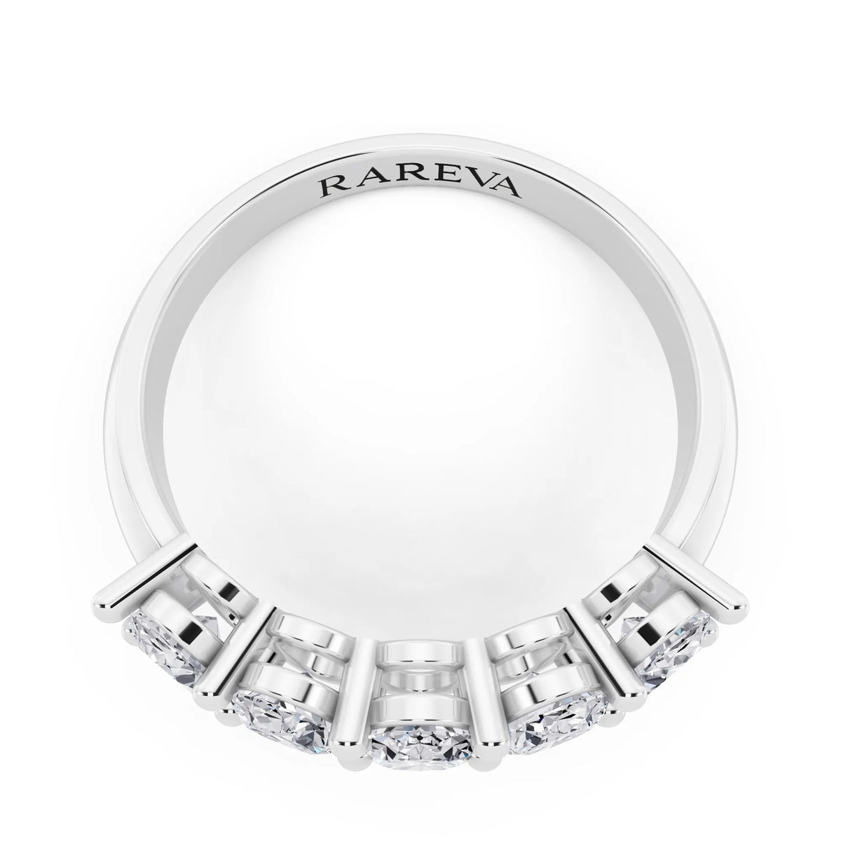 Silver Five Stone Oval Cut Diamond Half Eternity Wedding Band - 2.7mm - Top