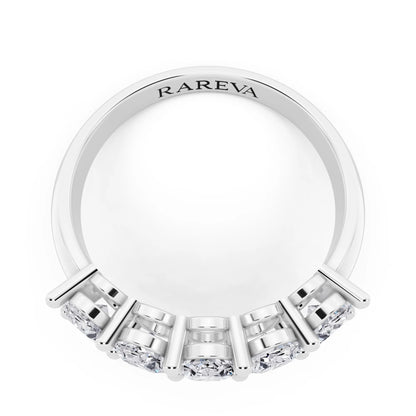 Silver Five Stone Oval Cut Diamond Half Eternity Wedding Band - 2.7mm - Top