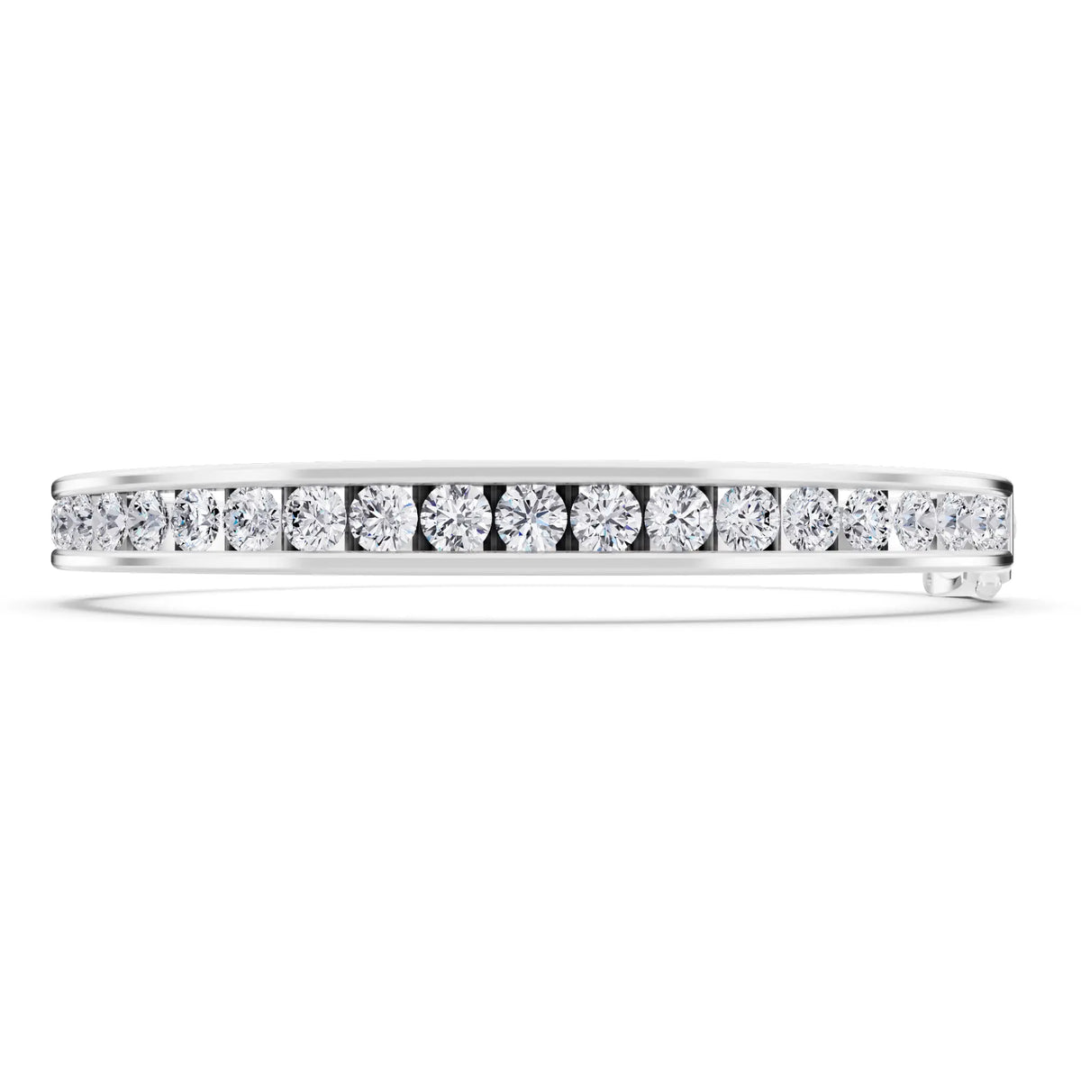Silver Round Cut Channel Set Diamond Bangle Bracelet - Front
