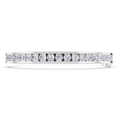 Silver Round Cut Channel Set Diamond Bangle Bracelet - Front