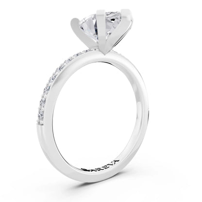 18 KT White Gold Marquise Cut Diamond Solitaire Ring with Pave Shank - top view
