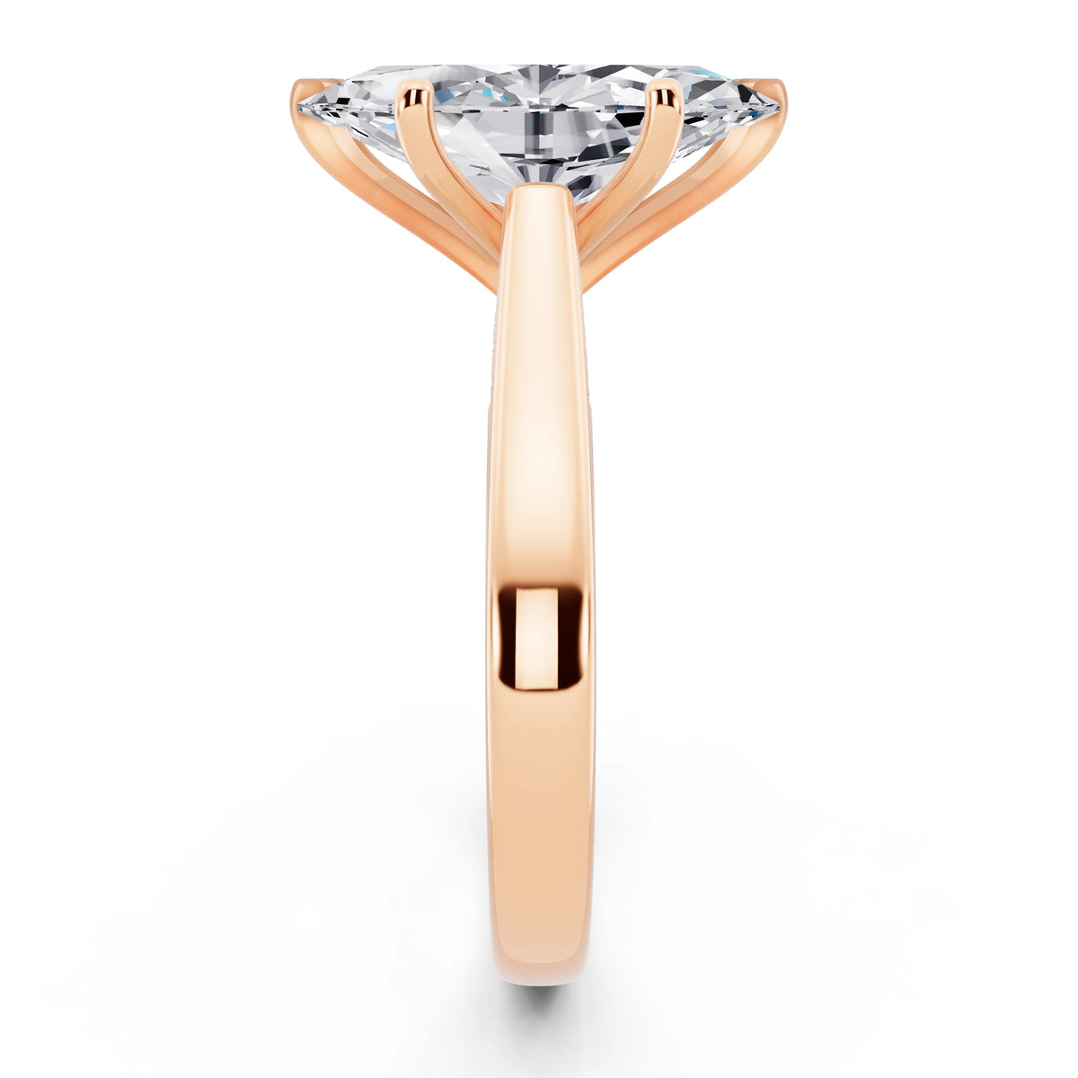 14 KT Rose Gold Marquise Cut Diamond Solitaire Ring with Hidden Accent - side view
