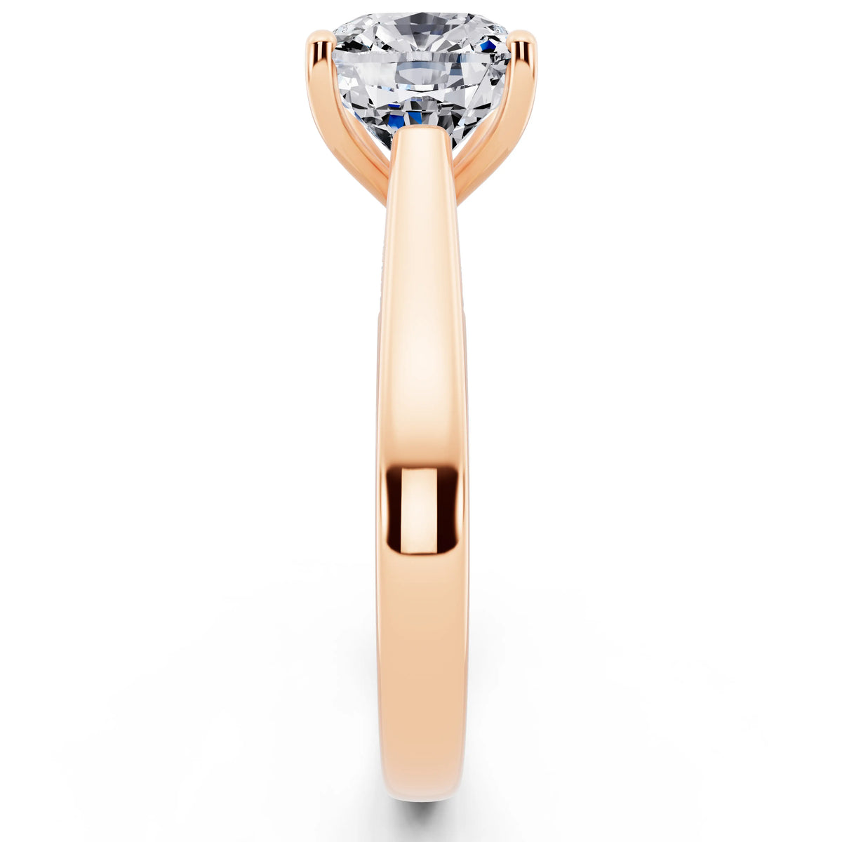 18 KT Rose Gold Cushion Cut Diamond Solitaire Ring with Hidden Accent - side view
