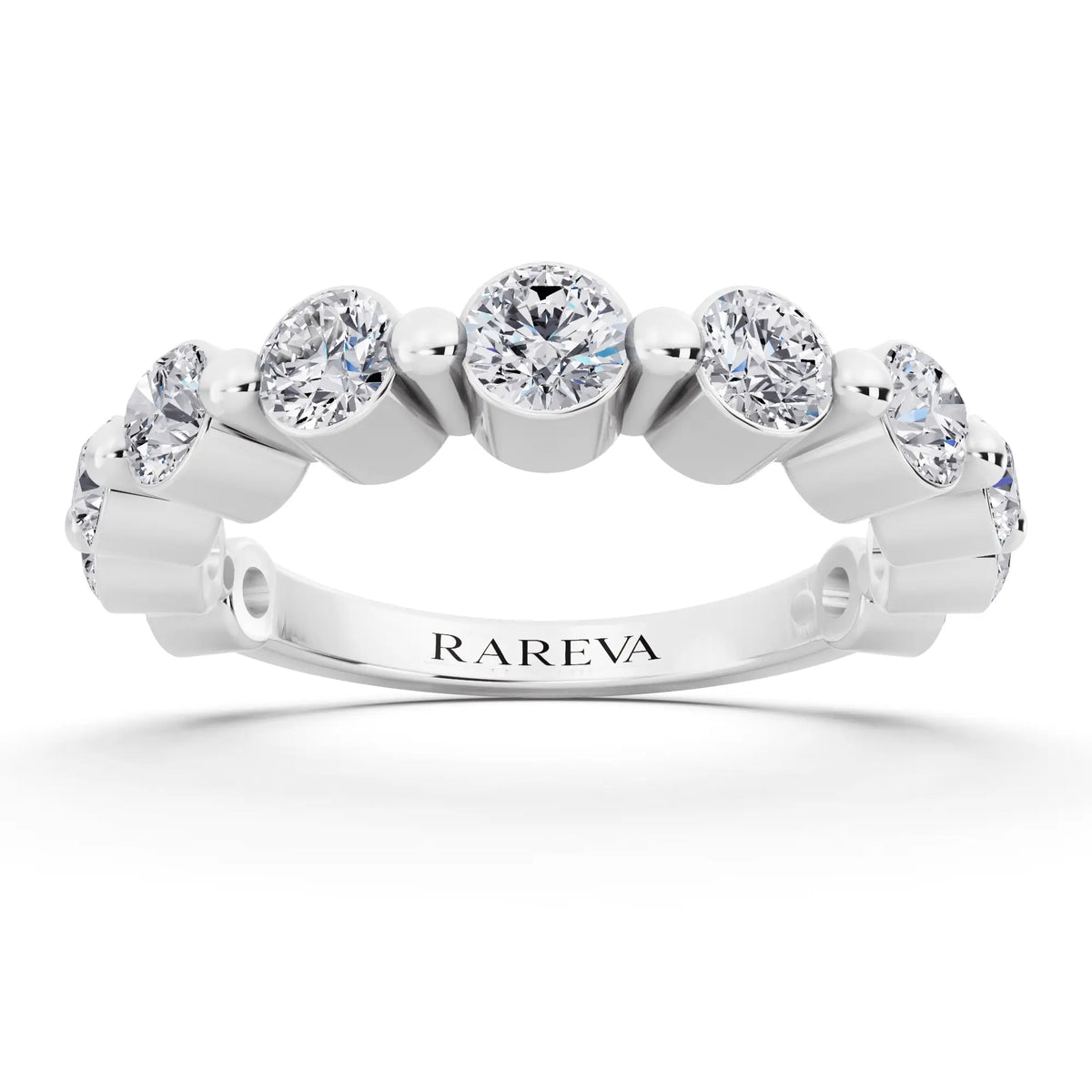 14K White Gold Round Cut Diamond Half Sculpted Prong Eternity Band - 2.3mm - Front