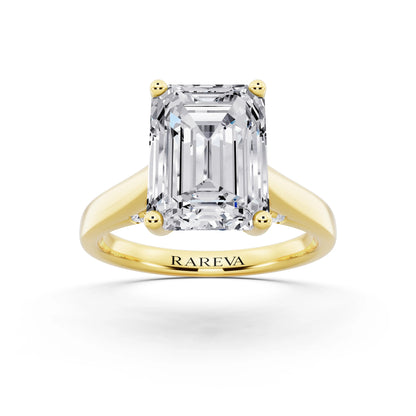 18 KT Yellow Gold Emerald Cut Diamond Solitaire Ring with Hidden Accent - front view