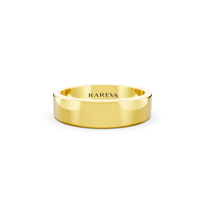 10K Yellow Gold Men's Soft Edge Flat Wedding Band - 5mm - Front