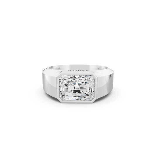 14K White Gold Men's Radiant Cut Diamond Bezel Set Signet Ring - 4.5mm - Front