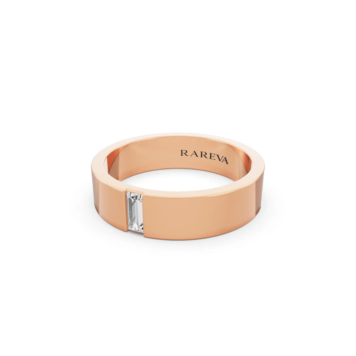 14K Rose Gold Men's Baguette Cut Diamond Solitaire Band - 5mm - Close up