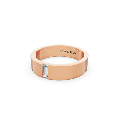 14K Rose Gold Men's Baguette Cut Diamond Solitaire Band - 5mm - Close up