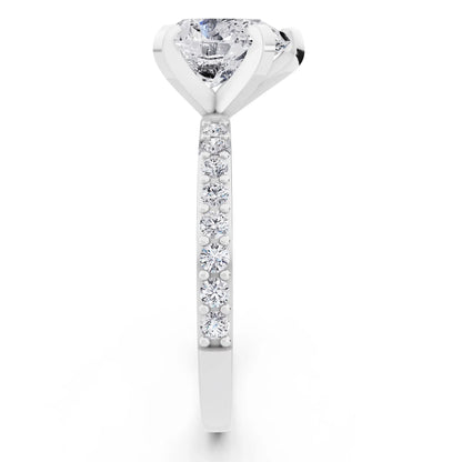 18 KT White Gold Pear Cut Diamond Solitaire Ring with Pave Shank - side view