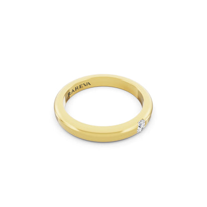 10K Yellow Gold Men's Round Cut Diamond Solitaire Dome Band - 3mm - Left