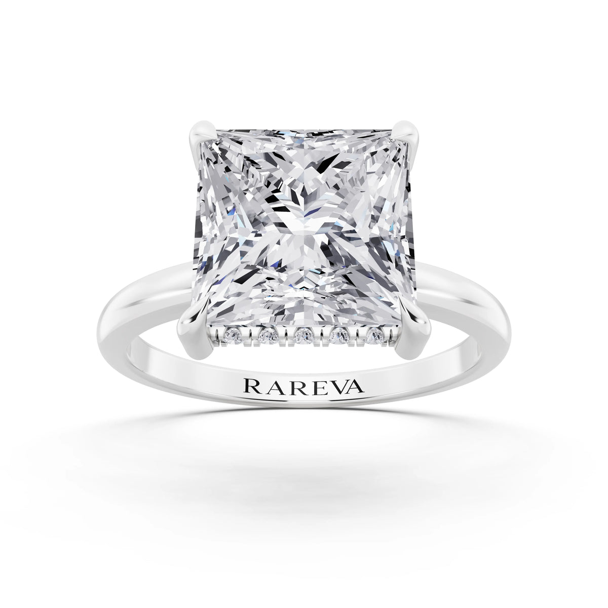 Platinum Princess Cut Diamond Solitaire Ring with Hidden Halo - front view